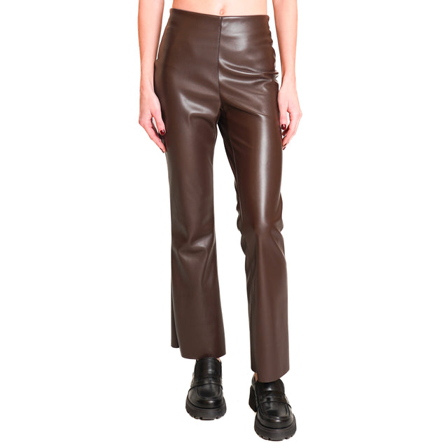 Tension in-Leatherette flared trousers - dark brown