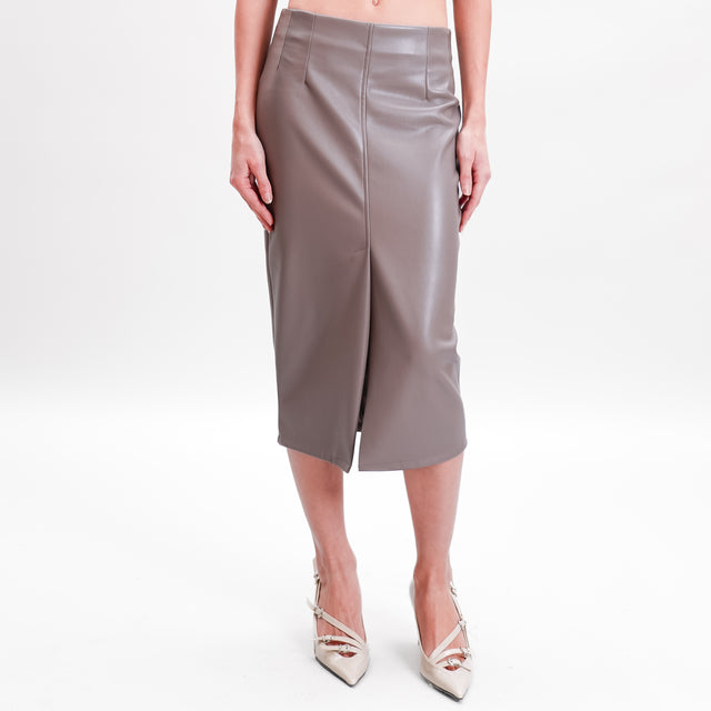 Tension in-Leatherette Skirt Front Slit - Mud