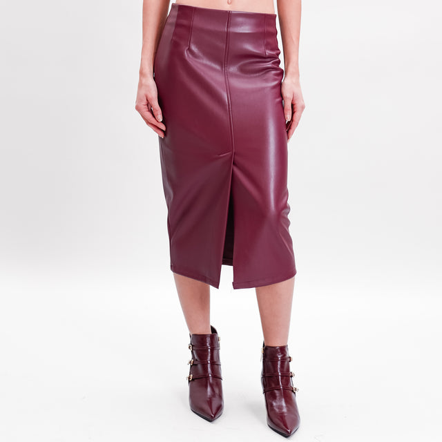 Tension in-Leatherette Skirt Front Slit - Bordeaux