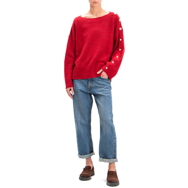 Tensione in-Maglia misto alpaca con bottoni dorati - rosso