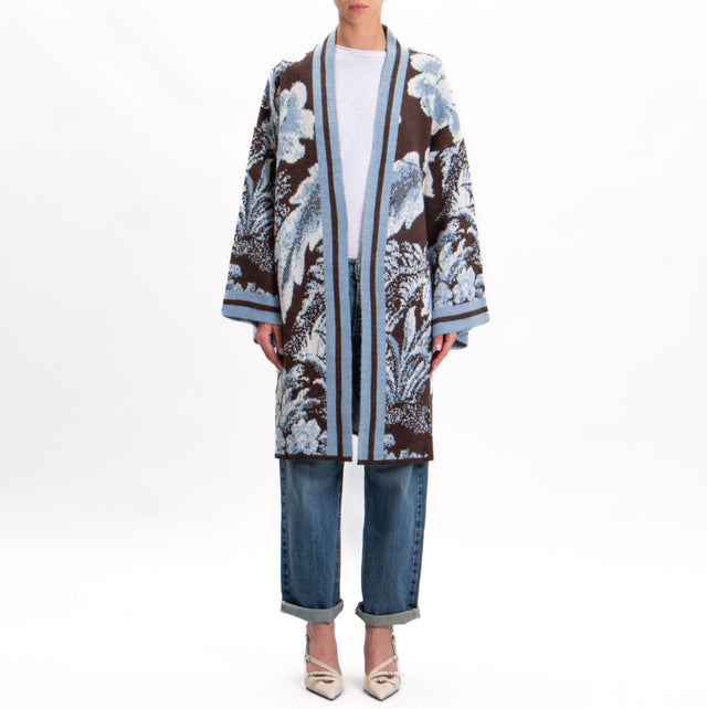 Tensione in-Kimono in maglia jaquard - moro/azzurro