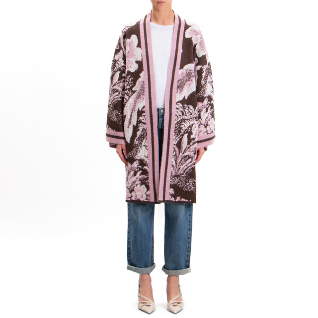 Tension in-Kimono in jacquard knit - dark brown/pink