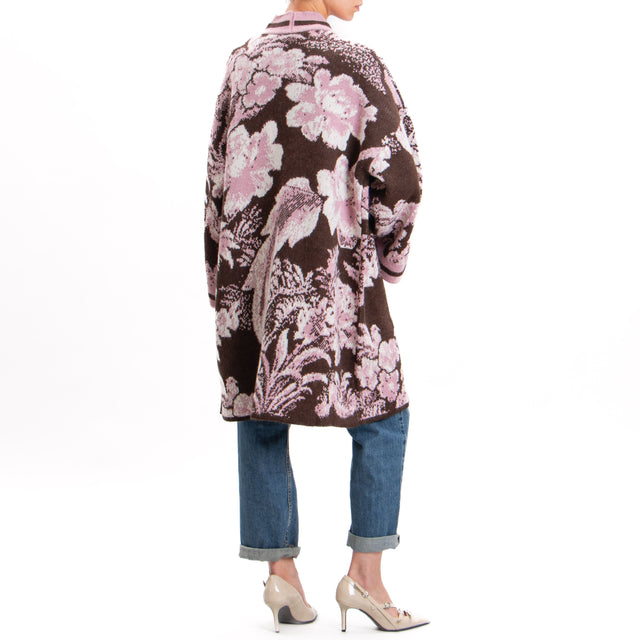 Tension in-Kimono in jacquard knit - dark brown/pink