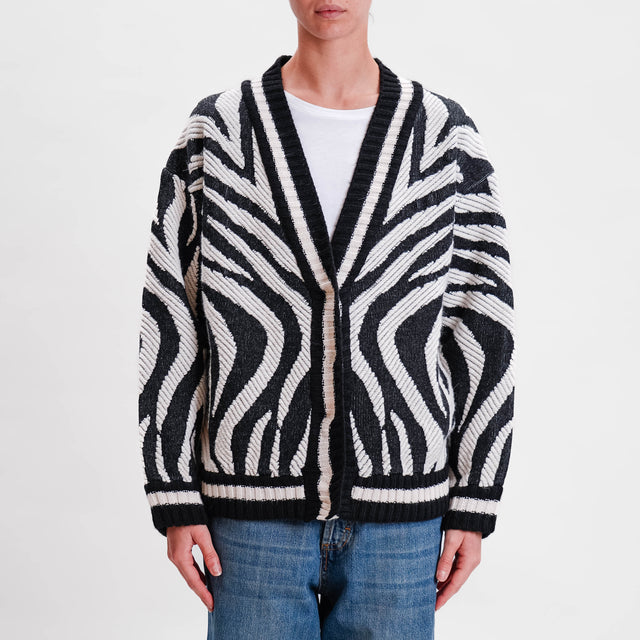 Tension in-Cardigan woven alpaca blend - black/cream