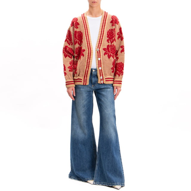 Tensione in-Cardigan tramato misto alpaca - cammello/rosso