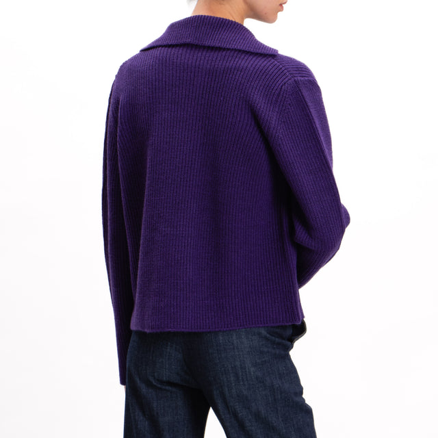 Tensione in-Cardigan misto alpaca bottoni dorati - viola