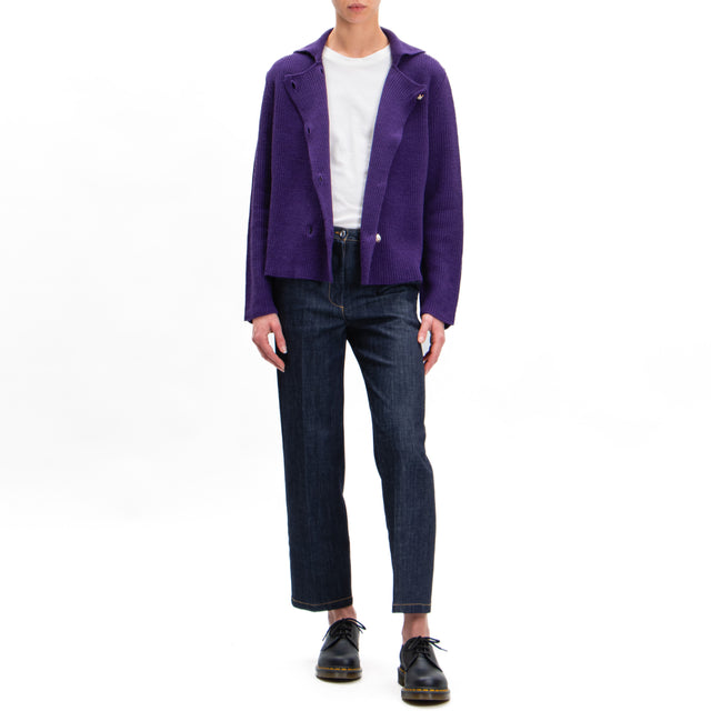 Tensione in-Cardigan misto alpaca bottoni dorati - viola