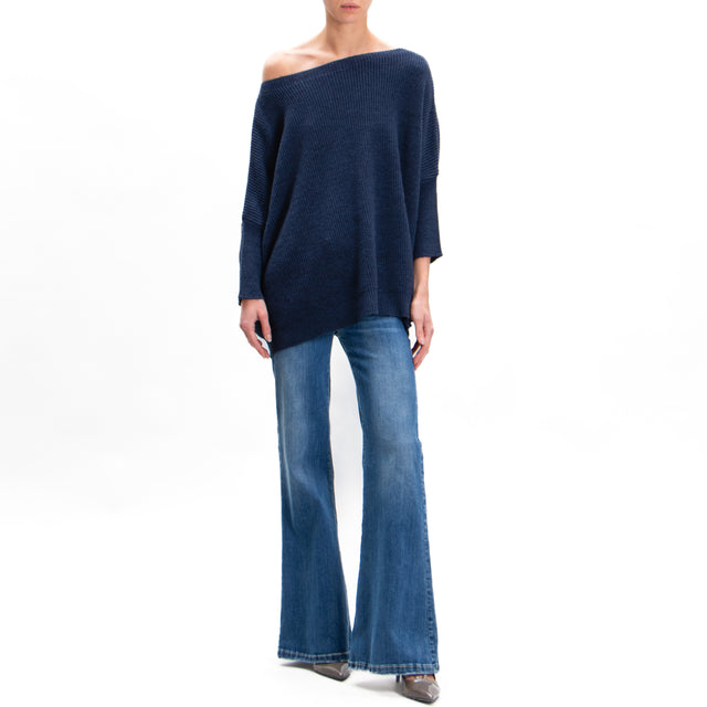 Tension in-Maglia over alpaca blend boat neckline - blue