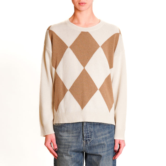 Tension in-Maglia fantasy diamonds cashmere blend - butter/camel