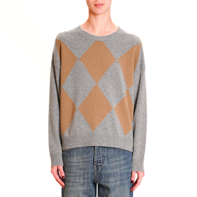 Tension in-Maglia fantasy diamonds cashmere blend - grey/camel