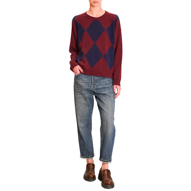 Tension in-Maglia fantasy diamonds cashmere blend - burgundy/blue