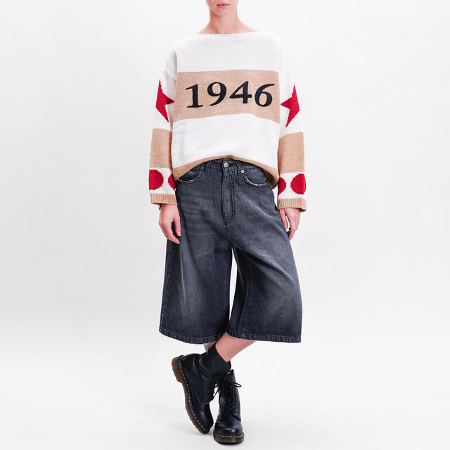 Tensione in-Maglia righe "1946" misto lana - cammello/burro/rosso