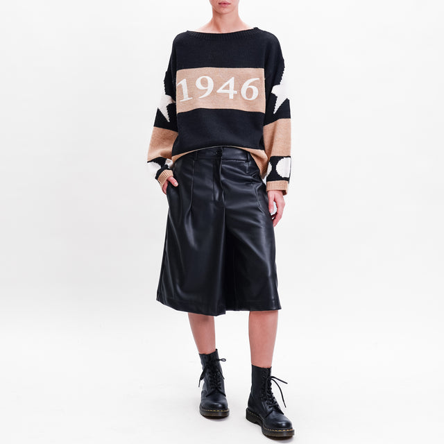 Tensione in-Maglia righe "1946" misto lana - cammello/nero/burro