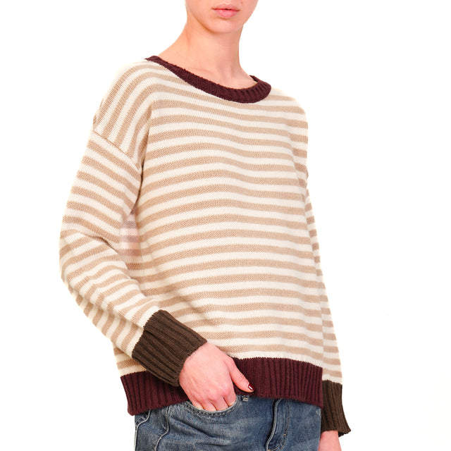 Tensione in-Maglia righe misto alpaca - bordeaux/burro/nocciola/cioccolato