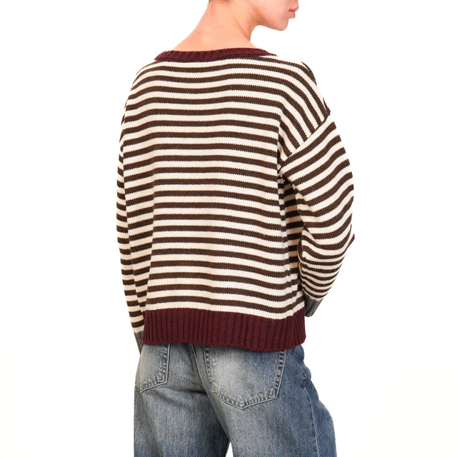 Tensione in-Maglia righe misto alpaca - bordeaux/burro/cioccolato/grigio