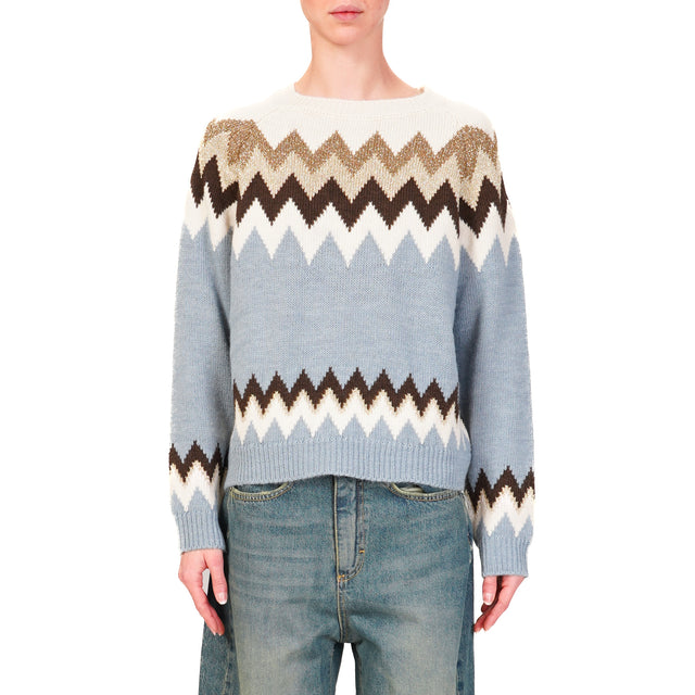 Tensione in-Maglia zig zag con lurex - azzurro/burro/oro/moro