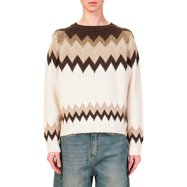 Tensione in-Maglia zig zag con lurex - burro/moro/oro/beige