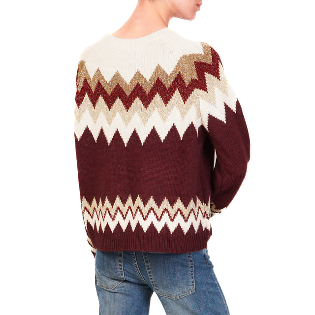 Tensione in-Maglia zig zag con lurex - bordeaux/burro/vino/oro