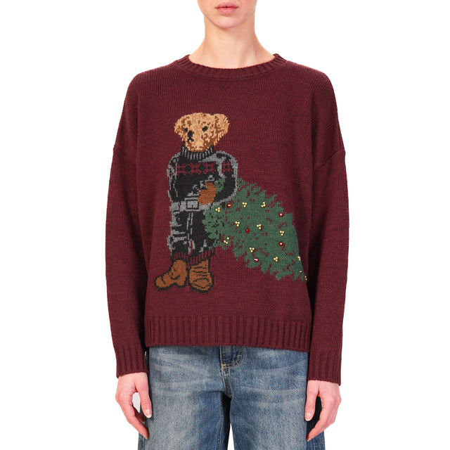 Tensione in-Maglia misto alpaca orsetto christmas - bordeaux/nero/antracite