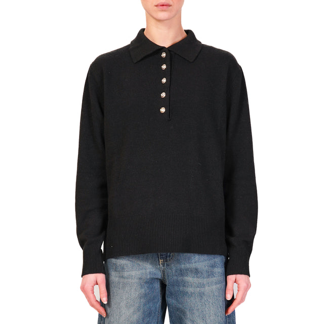 Tensione in-Maglia collo polo misto cashmere - nero