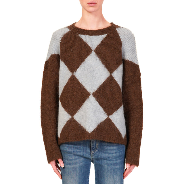 Tensione in-Maglia mohair rombi - moro/celeste