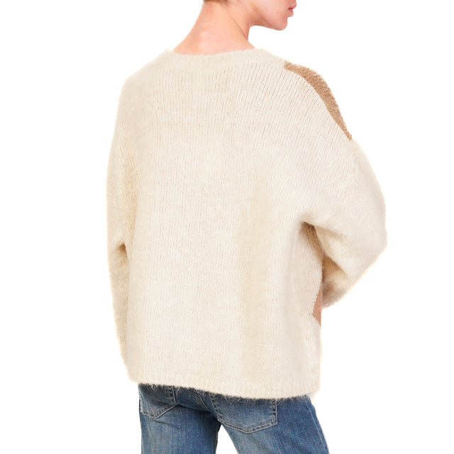 Tensione in-Maglia mohair rombi - panna/cammello