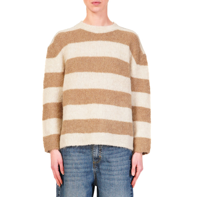 Tensione in-Maglia mohair righe - panna/cammello