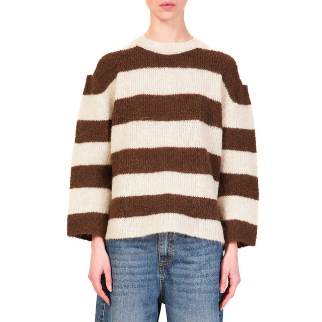 Tensione in-Maglia mohair righe - panna/moro