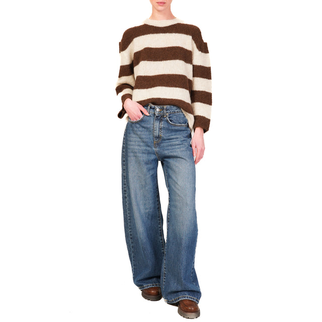 Tensione in-Maglia mohair righe - panna/moro