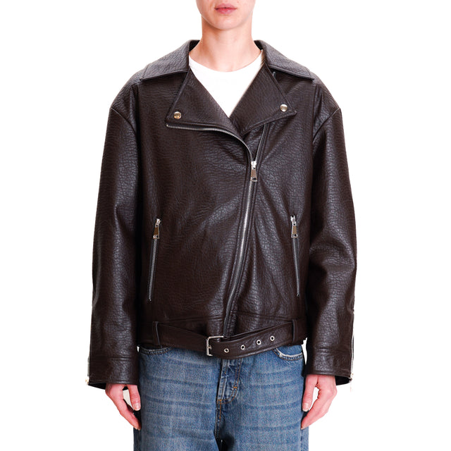 Tension in-Leatherette jacket - dark brown