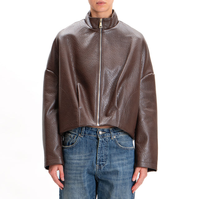 Tension in-Jacket in hammered faux leather - dark brown