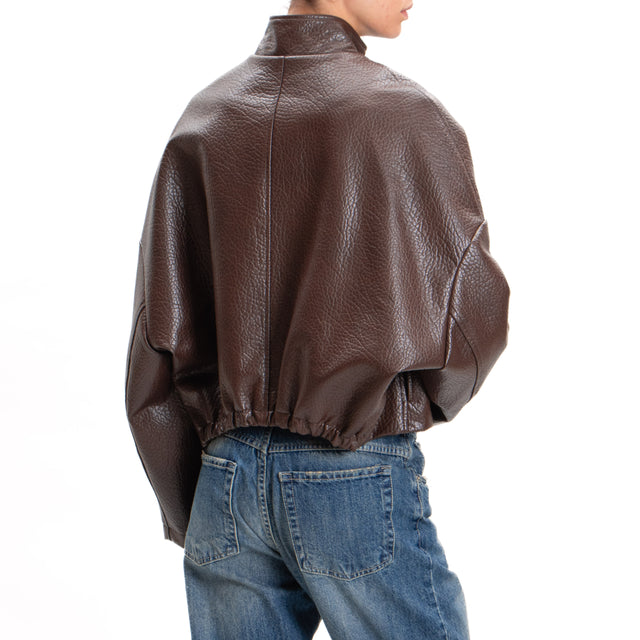 Tension in-Jacket in hammered faux leather - dark brown