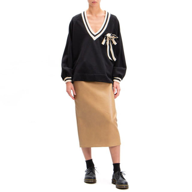 Tension in-Leatherette Skirt with Drawstring - Hazelnut