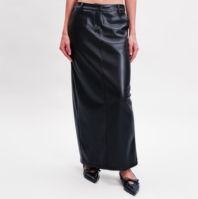 Tension in-Faux Leather Pencil Skirt - Black