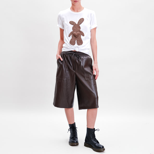 Tension in-Bermuda faux leather elastic waist - coffee