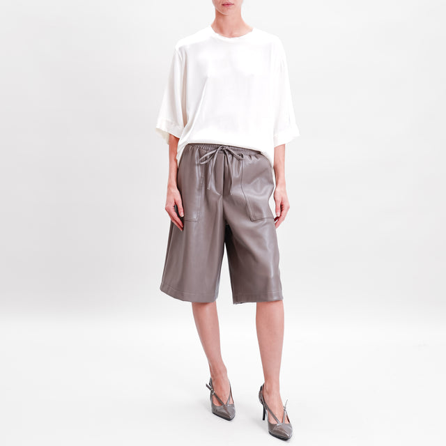 Tension in-Bermuda faux leather elastic waist - mud