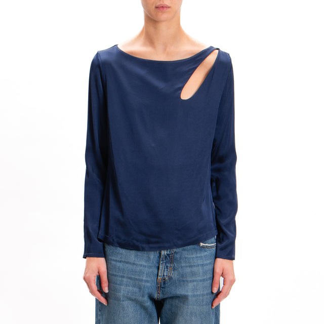 Tensione in-Blusa cut out in satin elasticizzato - blu