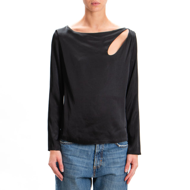 Tensione in-Blusa cut out in satin elasticizzato - nero