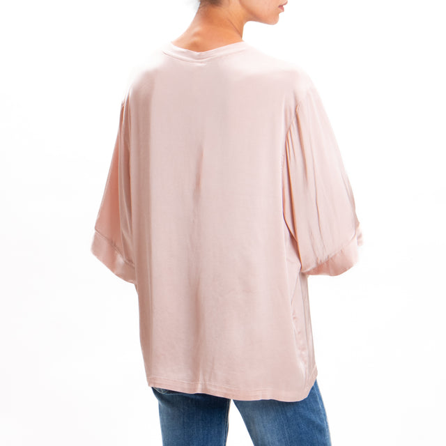 Tensione in-Blusa over in satin elasticizzato - rosa