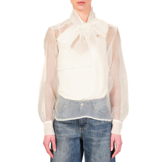 Tensione in-Blusa in tulle con fiocco - latte