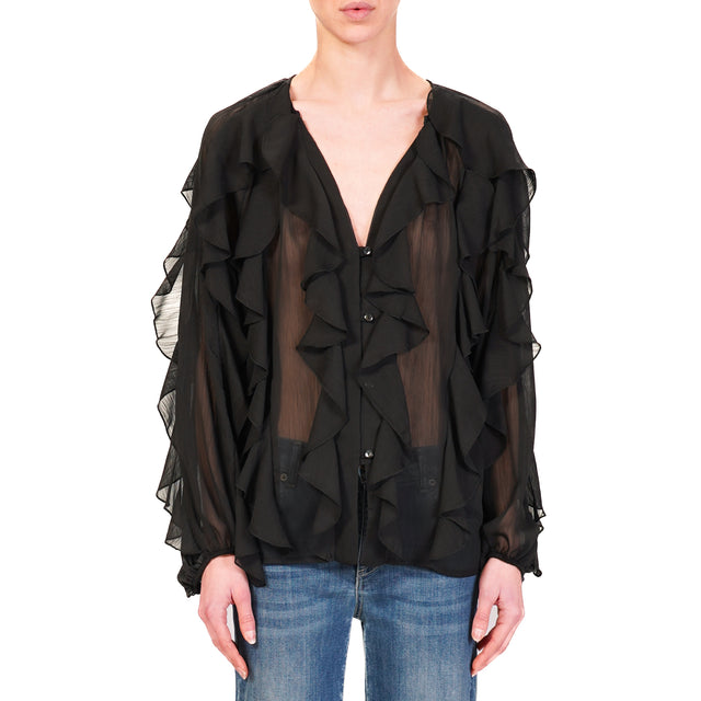 Tensione in-Camicia georgette con rouches - nero