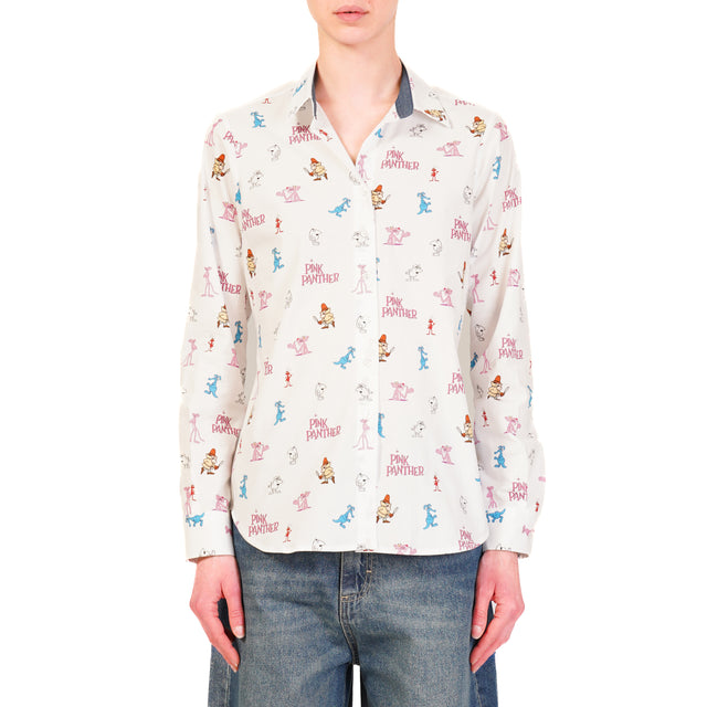 Tensione in-Camicia fantasia pink panther and co. - bianco/rosa/jeans