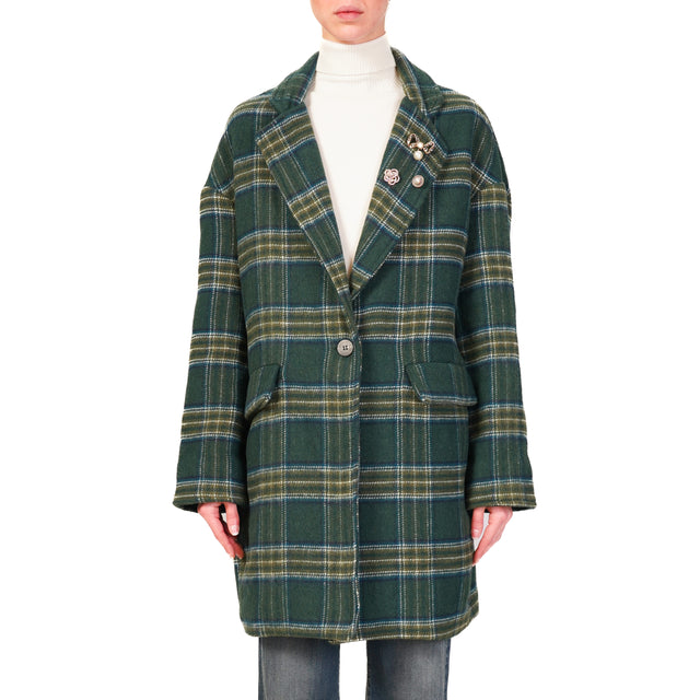 Tensione in-Cappotto check con spille misto lana - verde/latte/blu