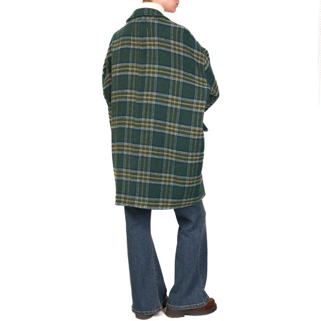 Tensione in-Cappotto check con spille misto lana - verde/latte/blu