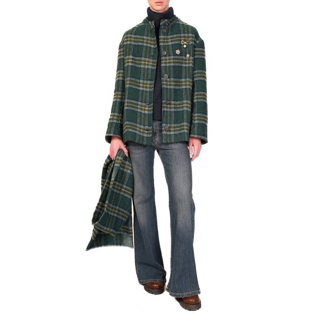 Tensione in-Cappotto check con sciarpa rimovibile - verde/latte/blu