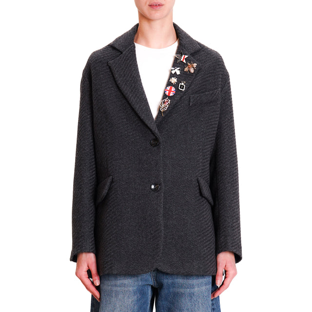 Tension in-Oversized Jacket with Pins - Charcoal Melange