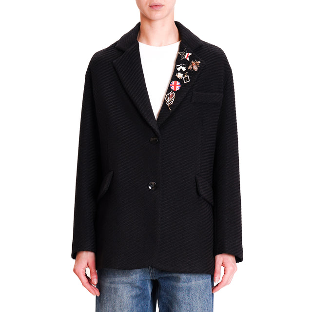 Tension in-Oversized Jacket with Pins - Black