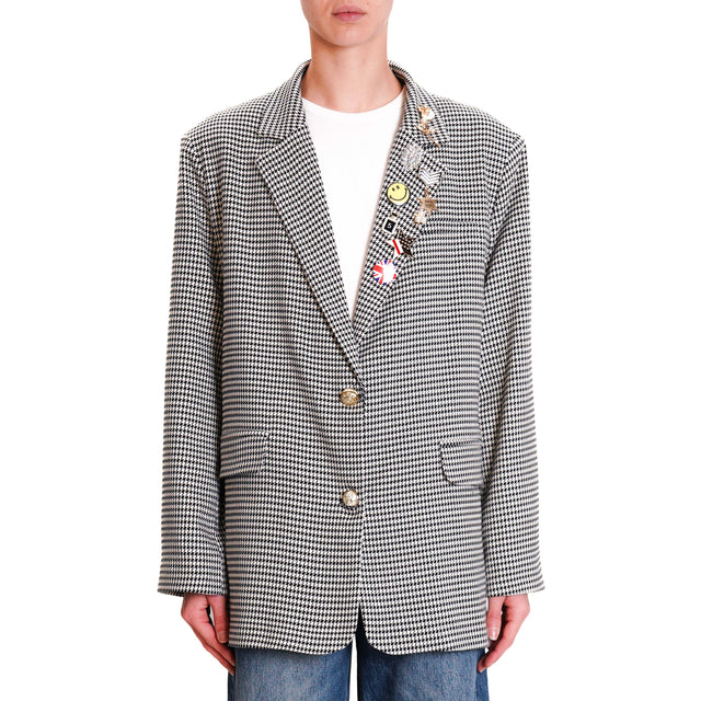 Tension in-Pied de poule Jacket with Pins - Milk/Black