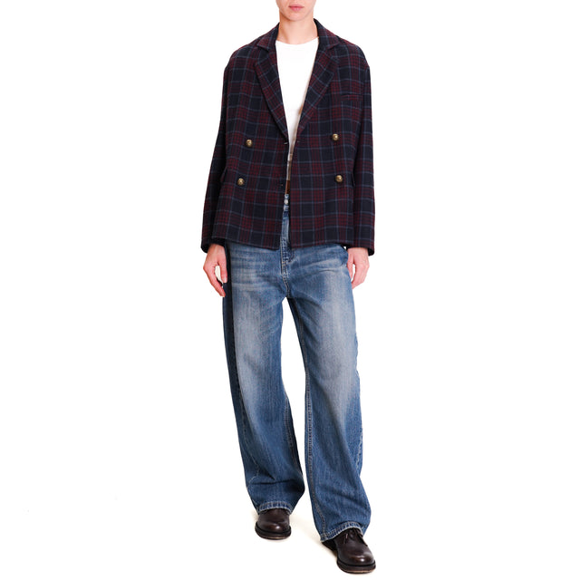 Tension in-Double-breasted check jacket - blue/burgundy