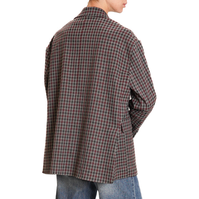 Tension in-Jacket Check with Pins - Grey/Black/Wine